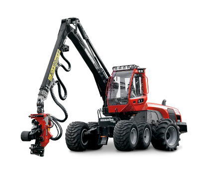 Skördare Komatsu 901 med vit bakgrund